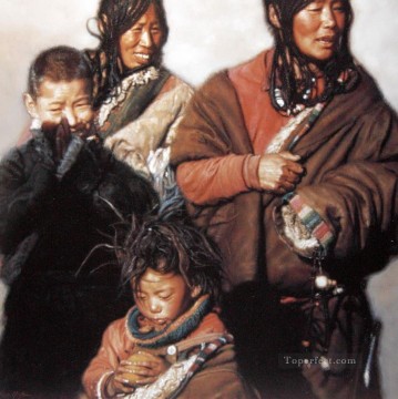 150の主題の芸術作品 Painting - チベット人家族 (2) 中国人のチェン・イーフェイ